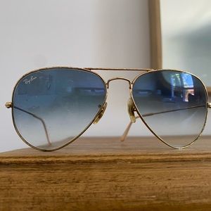 Ray-ban Avaitor Gradient Sunglasses - Light Blue Shade Tint / Polished Gold Rim